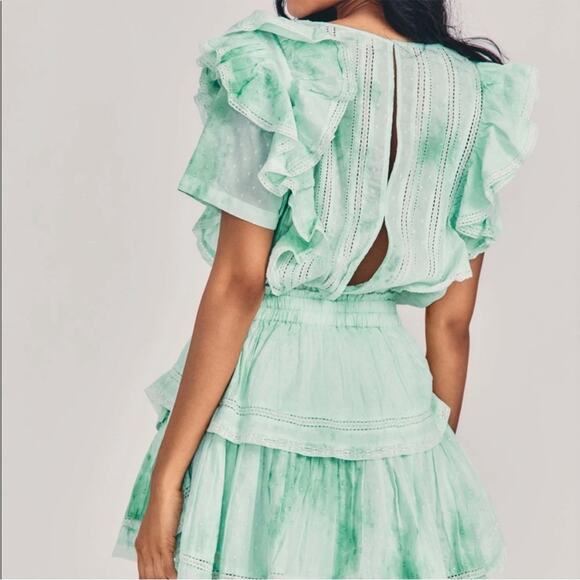 LoveShackFancy Natasha Dress in Jade Mist Hand Dye Size M - Picture 7 of 14